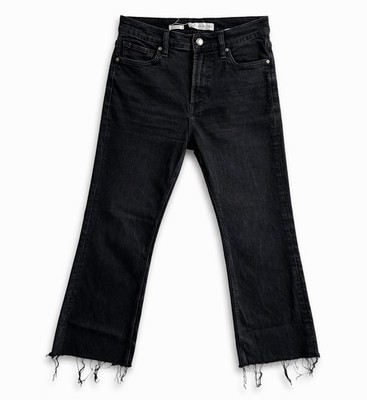 Mango MNG Sienna Black High Rise Crop Bootcut Jeans Women s 6 28x25