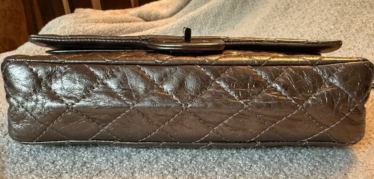 Vintage CHANEL Classic Metallic Silver Double Flap Reissue 2.55