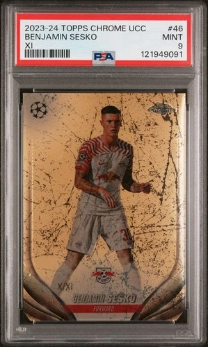 2023-24 Benjamin Sesko Topps Chrome Top XI Refractor RB Leipzig Card 10/11 PSA 9