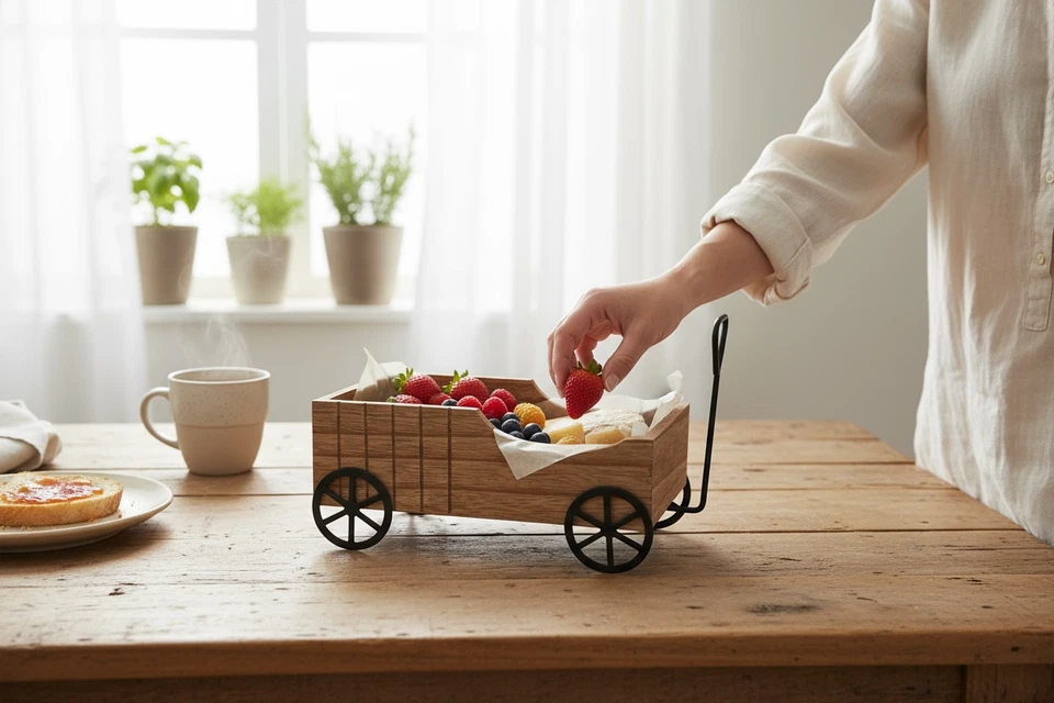 Rustic Wooden Wagon Planter Box – Decorative Flower Pot for Patio, Yard, Porch ( - Image 2 of 3
