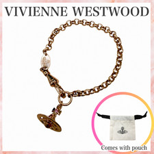 Vivienne Westwood Orb Charm Bracelet Pink Gold Tone Chain Mini Pouch Gift