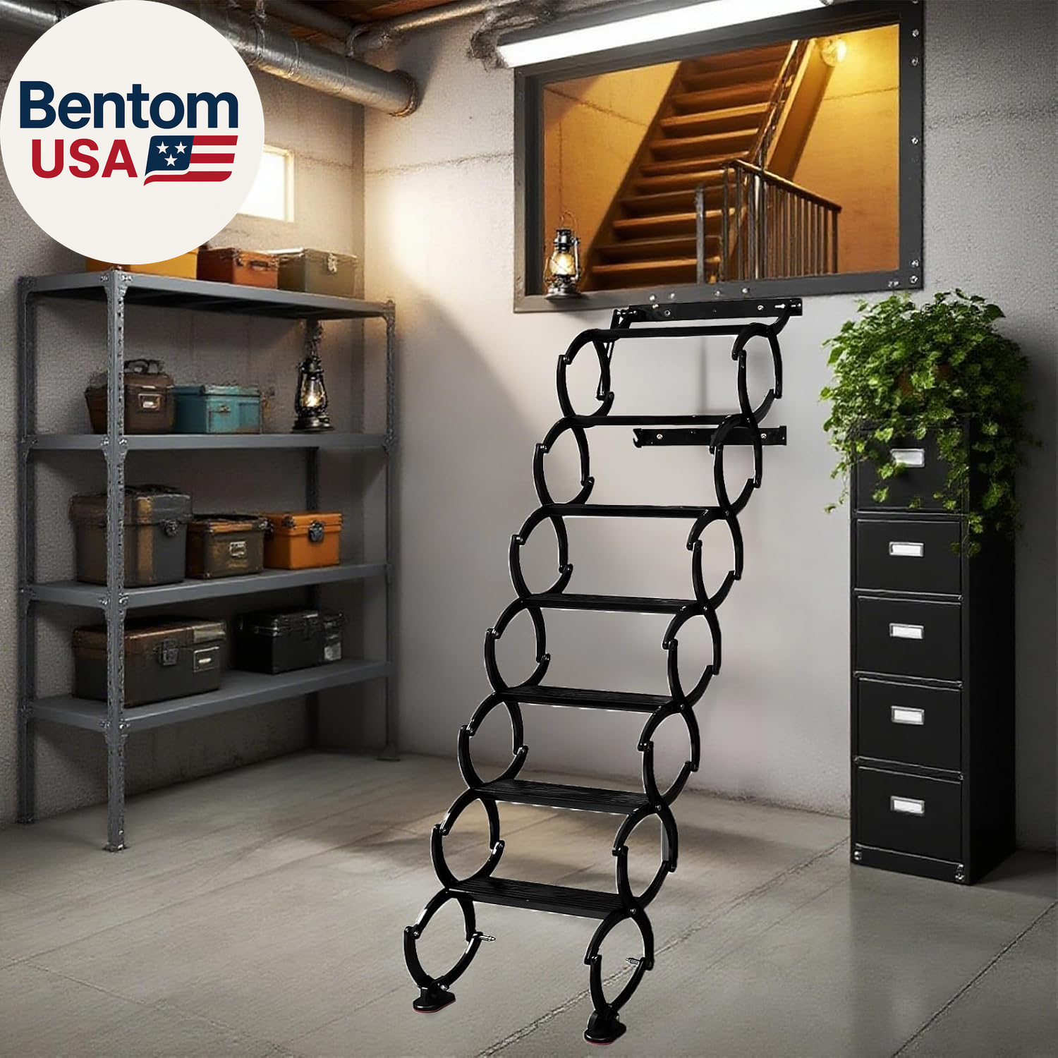 Wall Mounted Attic Ladder, Indoor Attic Stairs Pull down System, Metal Telescopi-image