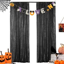 2 PCS Black Sequin Backdrop Curtain 2x8 FT Glitter Background
