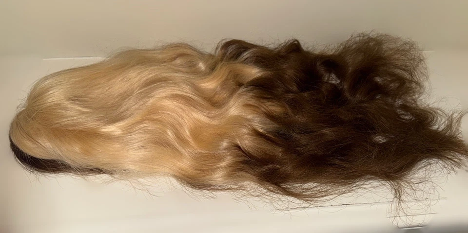 Hermosa y única peluca de cabello humano, 27 pulgadas, puntas rubias con extremos marrones, resaltada, 100 % Foto 3 de 4