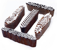 Pottery Printing Blocks - Stylish Border Pattern Wooden Stamps Set of 5 Floral