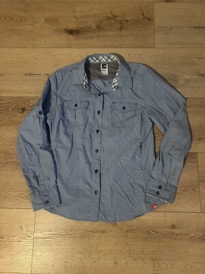 The North Face Womens Blue Long Sleeve Double Pocket Button Up Size Large