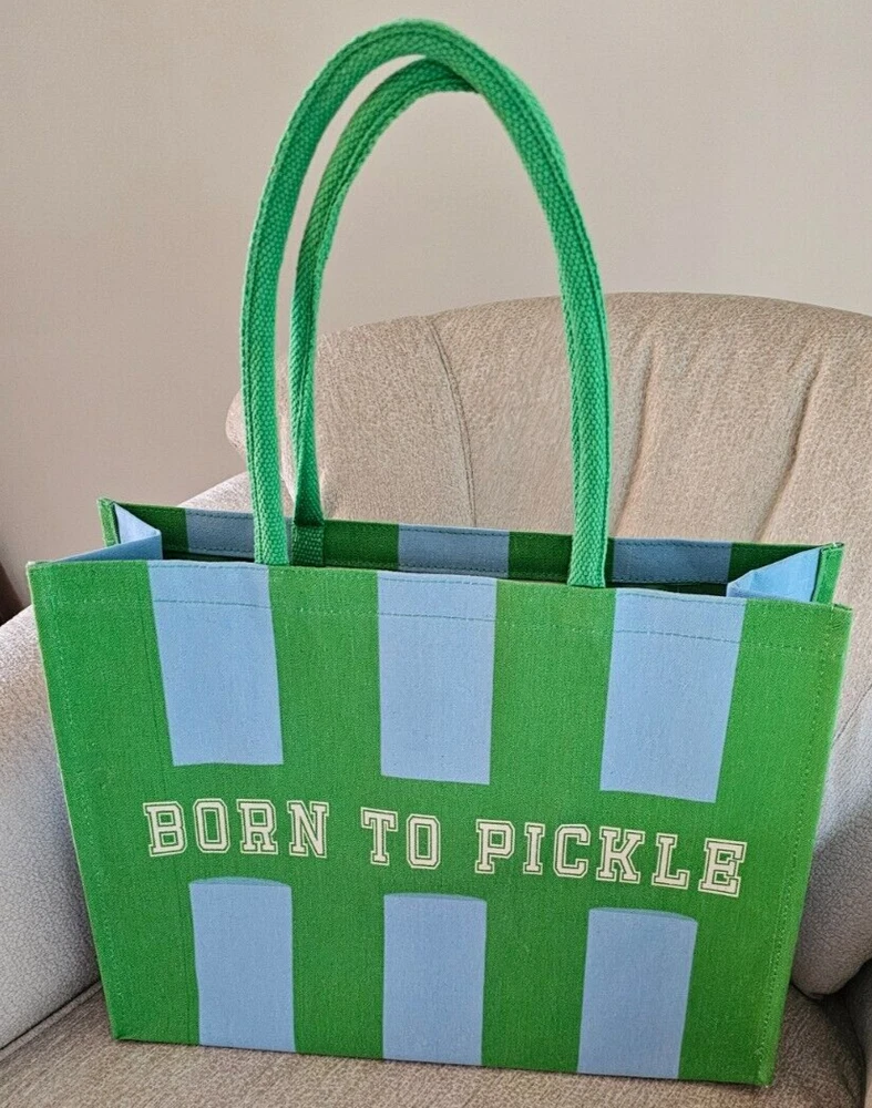 Pickleball, Born To Pickle Canvas Tote Style Gear Bag W/ Straps 18"W x 14"T 6"D