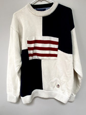 Tommy Hilfiger Vintage Mens Knit Sweater Logo Flag Chunky 100 Cotton Heavy XL