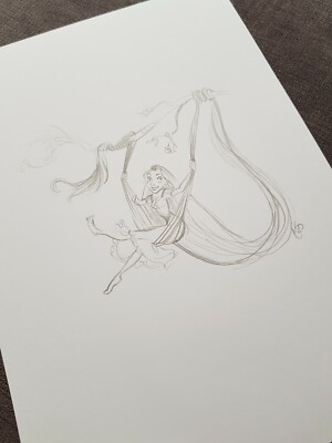Disney Rapunzel Skizze Baumodell Bleistiftzeichnung Original Kunst verworren