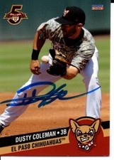 Dusty Coleman 2018 El Paso Chihuahuas Autographed Signed Card