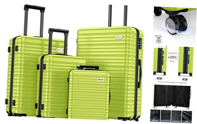 Luggage Sets 4 Piece, Expandable Luggage Sets with Spinner 16“20”24“28” Green