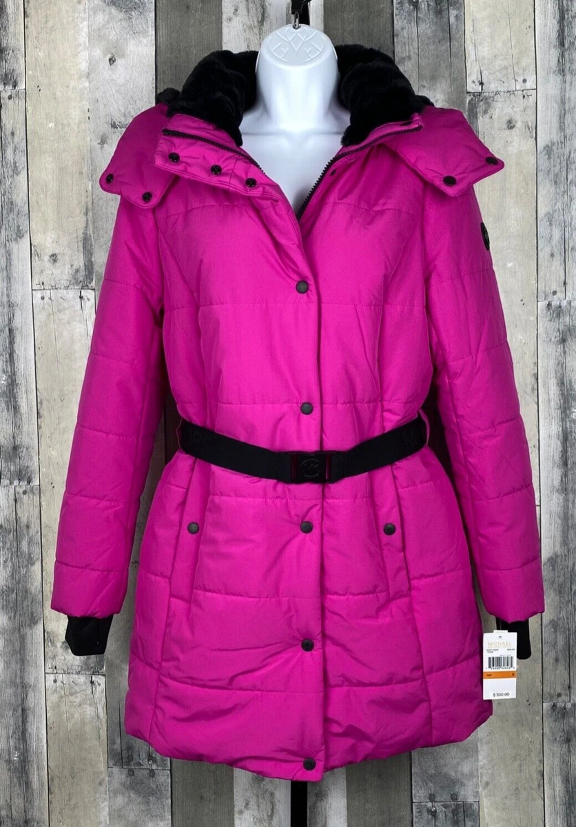 Michael kors puffer coat with logo belt cheap