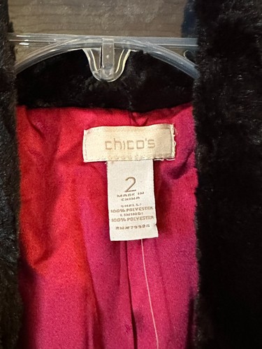 Chico's Velvet Cocoon Victoria 3/4 Sleeve Wrap Coat Solid Black Soft Faux Fur - Picture 5 of 7