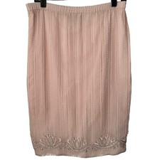 Vintage Stenay 100 Silk Pink Floral Sequin Beaded Skirt, Size 6 Altered, EUC