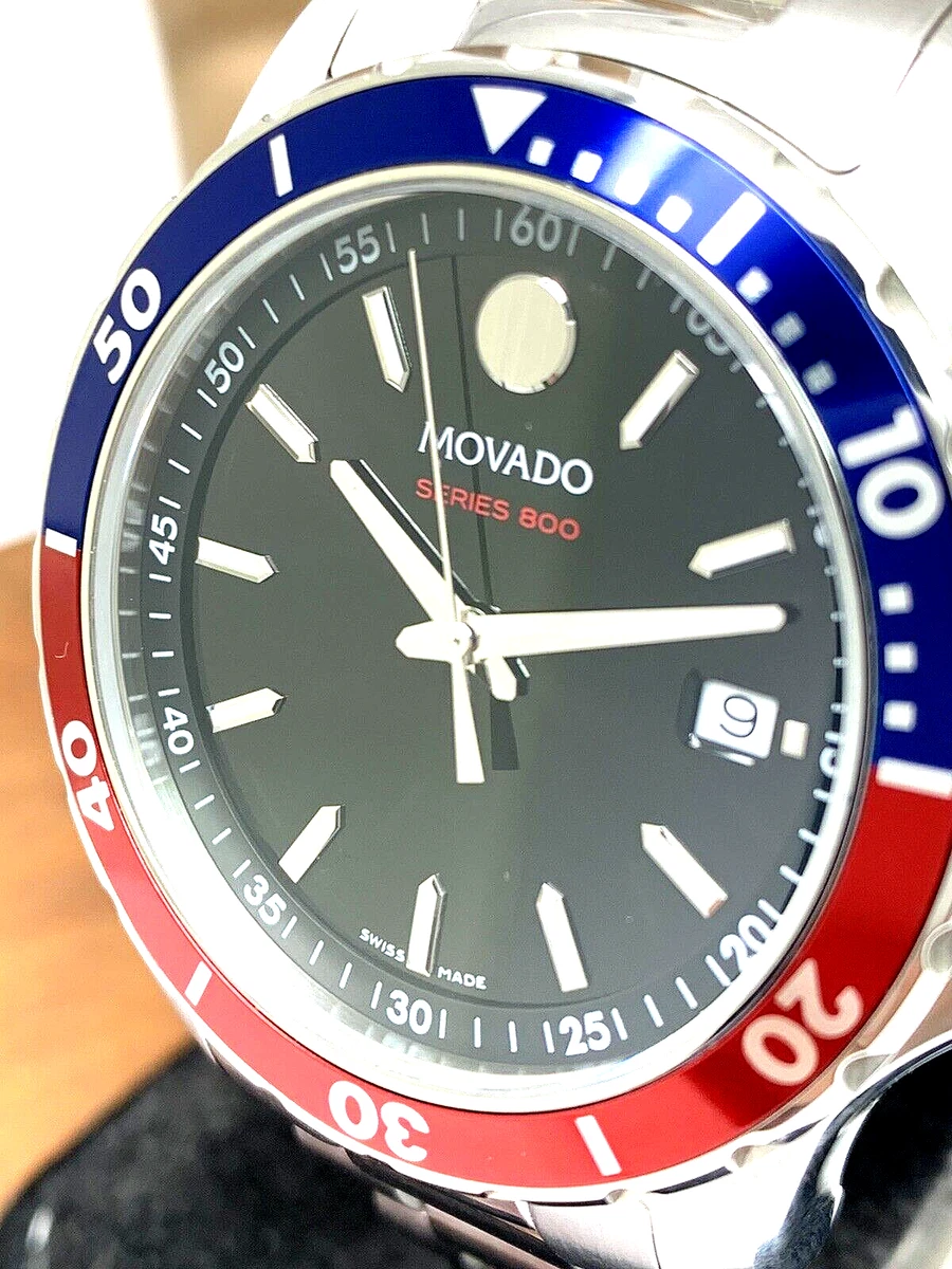 Movado 800 Men s Watch 2600152 Black Dial Pepsi Bezel Swiss Quartz Steel 40mm