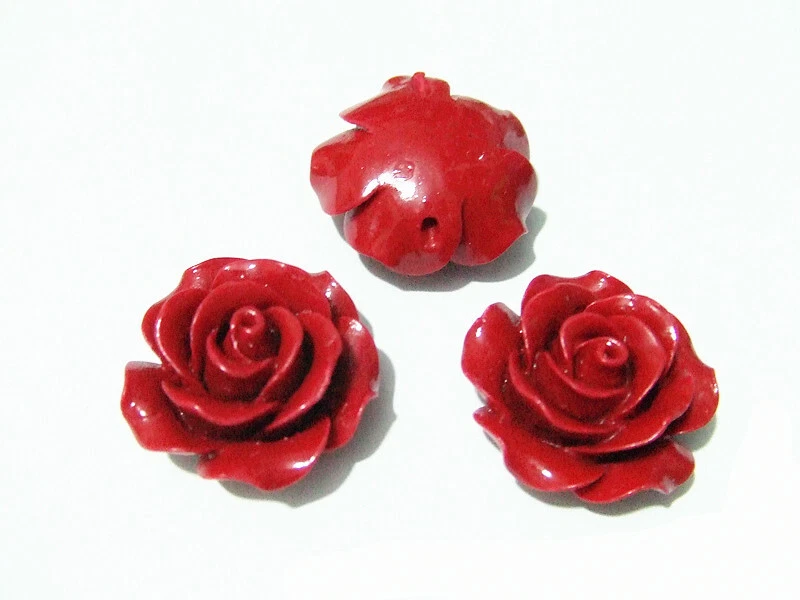 2pz perline fiore in corallo sintetico colore rosso scuro 25x13mm bijoux