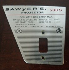 Used Sawyer 500-S Slide Projector Name Plate Very light scratches