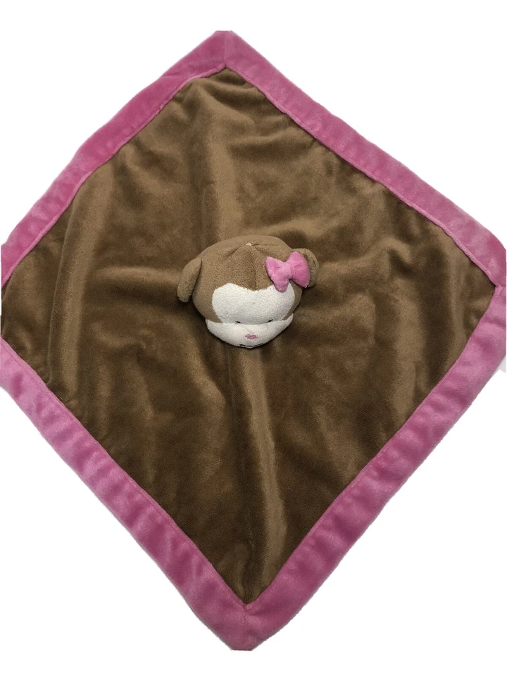 TIDDLIWINKS Brown Monkey Pink Bow Velour Security Blanket Lovey 99584 - Image 2 of 4