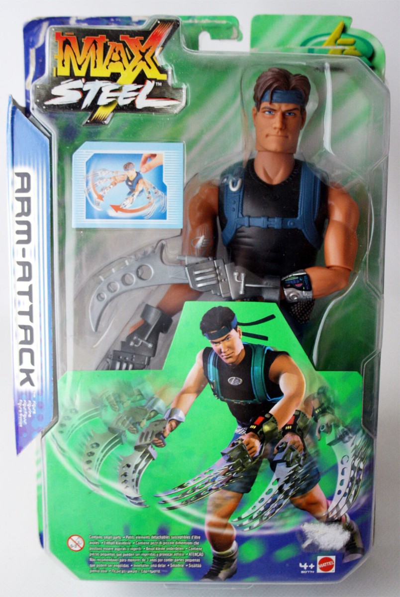 RARE MAX STEEL ARM ATTACK FIGURE MATTEL 2002 EUROPEAN NEW