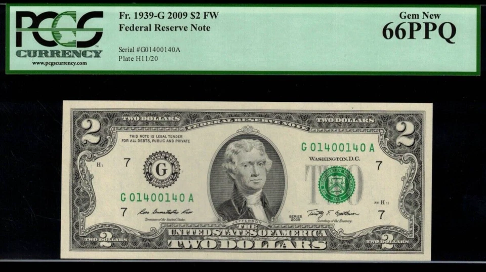 2009 $2 FRN PCGS 66PPQ - Birthday Repeater Serial Number - 01400140 - Image 3 of 3