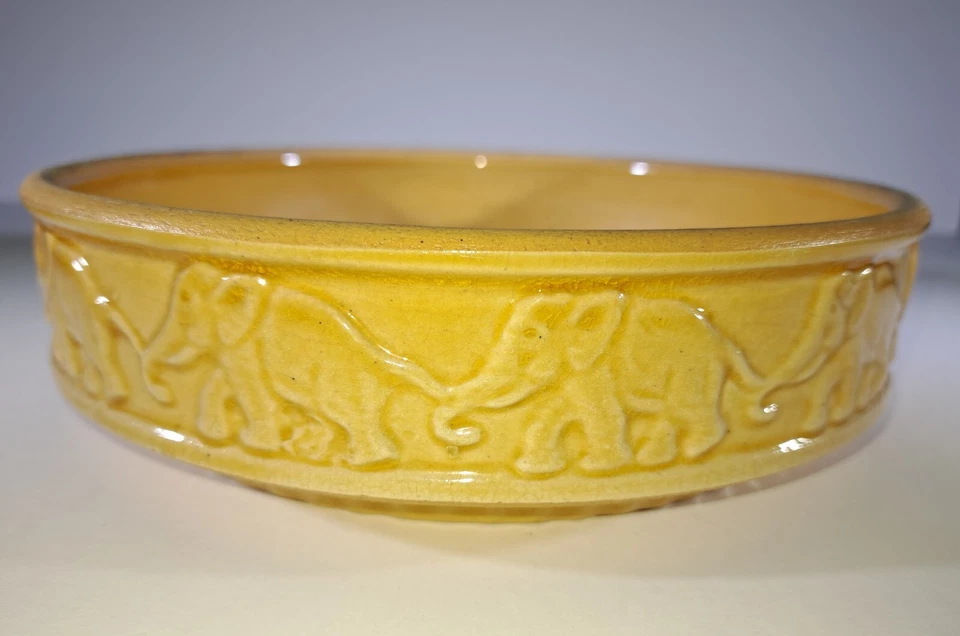 McCoy Rare * Yellow Elephants on Parade * Planter Bowl Early Stoneware - Image 2 of 4