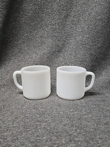 Vintage Marked FEDERAL Coffee Mugs White Milk Glass Heat Proof USA PAIR