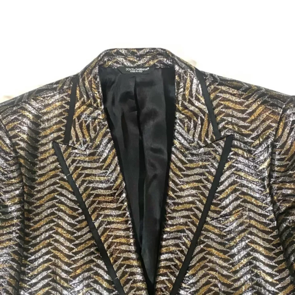 Dolce Gabbana Mens Martini Jacquard Silk Metallic Jacket Blazer Multicolor 34 - Image 3 of 4