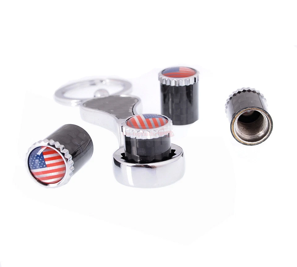 Tapas de vástago de válvula de neumático llave antirrobo de fibra de carbono para Dodge Tesla EE. UU. América Foto 4 de 4