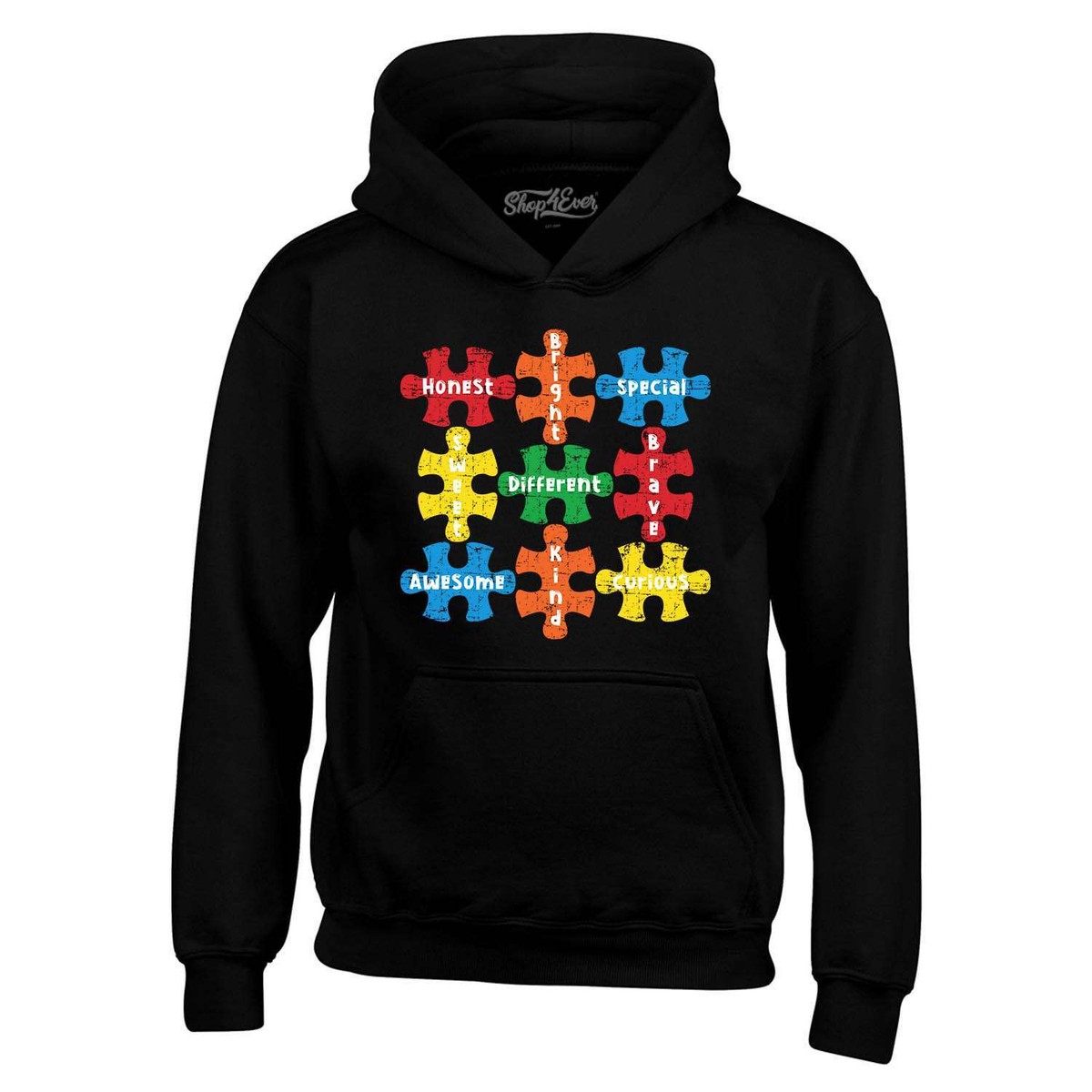 Autism Awareness Puzzle Pieces with Words Hoodies Autism 