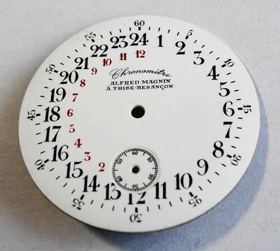 ANCIEN CADRAN CHRONOMETRE MONTRE GOUSSET EMAILLE 24 HEURES CHIFFRES BI-COLOR - Photo 1/3