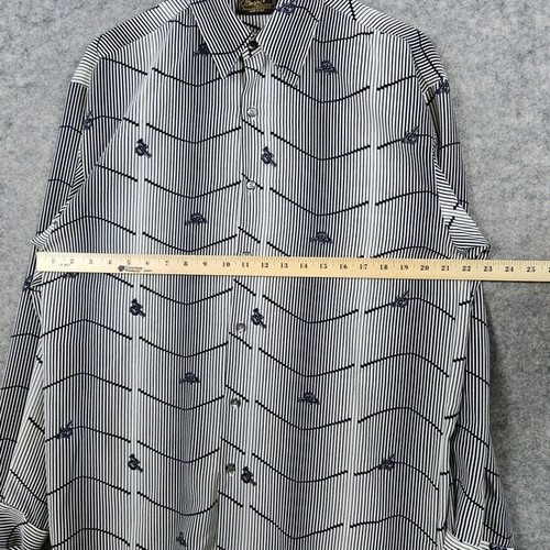 Monzini Collection Men's Shirt Size M Beige & Blue Stripes RB 100% Polyester - Picture 6 of 10