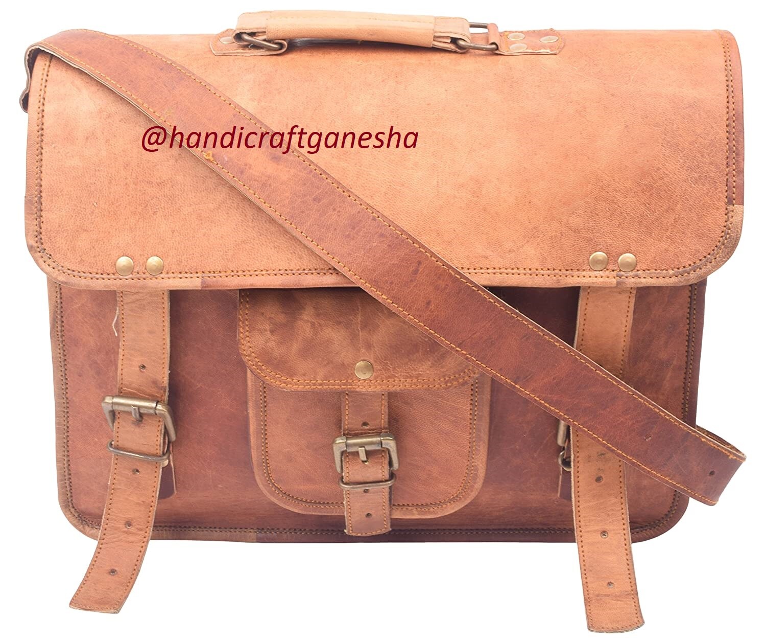 SAOLA Borsa a tracolla in pelle marrone sole naturale 15" vintage messenger custodi...