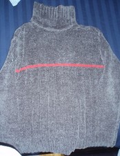 Charcoal Turtleneck Sweater Pullover Top with red line, size MB youth UK 