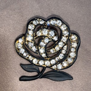 Black & Gold Rose Flower Brooch Pin 2” #542