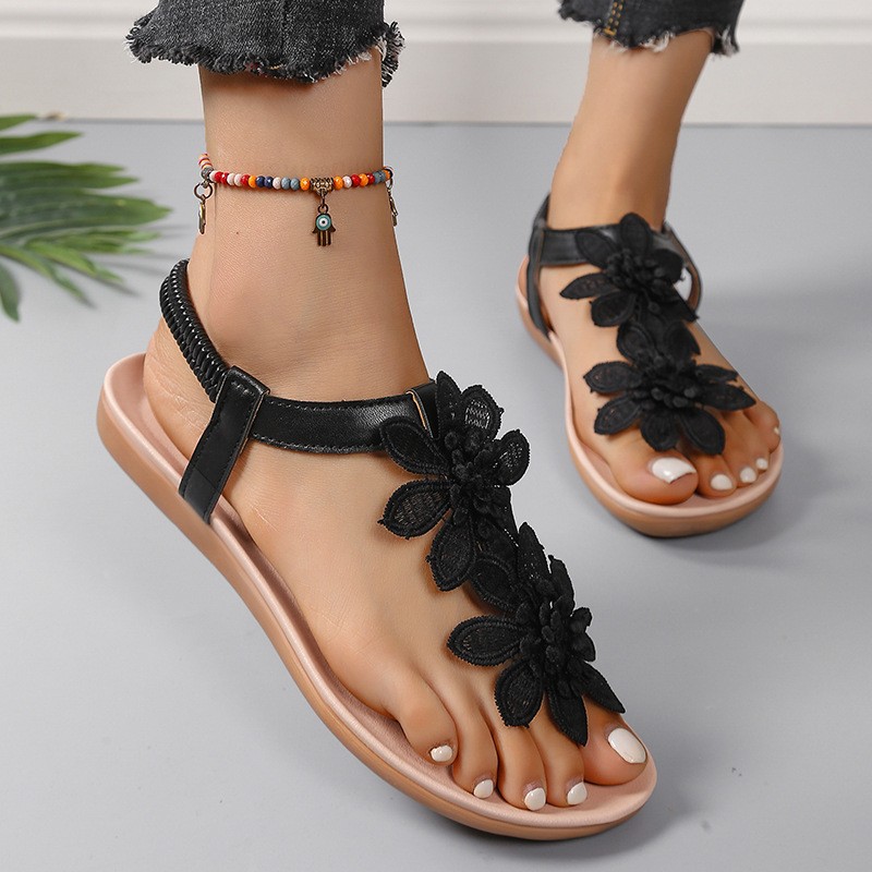 New Women Sandals Shoes Gladiator Thong Flops T Strap Flip Elastic Strappy Flat