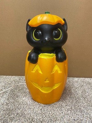 Halloween Blowmold Black Cat Pumpkin Light Holiday Time 17'' Tall Standard Bulb