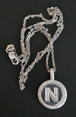 Sterling Silber Micro Pave CZ Runde Initiale ''N'' Anhänger Halskette 18'' Italien