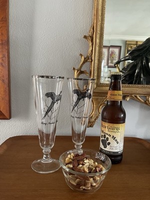 Ring Neck Pheasant Silver Rim 8 oz Pilsner Beer Glasses Federal