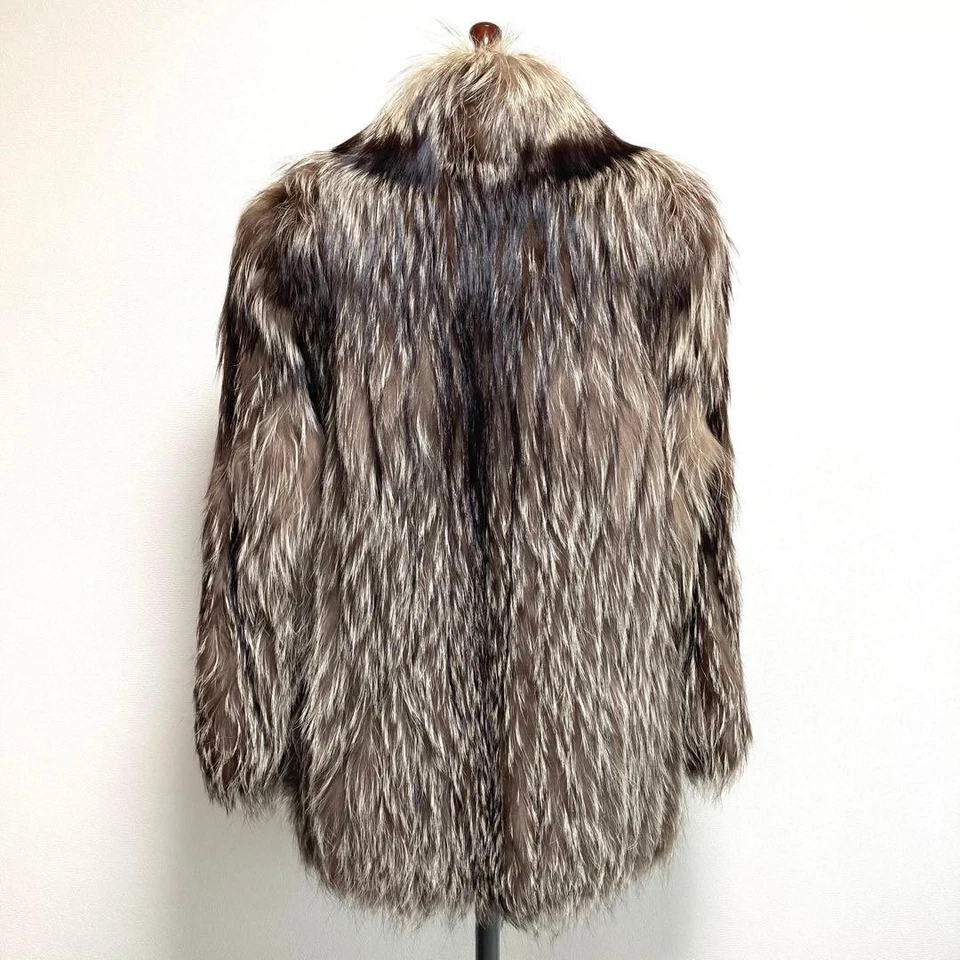 Grueso Largo Total 70 Zorro Plateado SAGA FOX Abrigo Piel Real S de Japón Foto 2 de 4