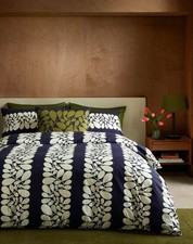 Image of Orla Kiely Sycamore Stripe 100% Cotton Duvet Cover Set In Space Blue