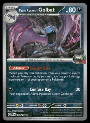 Team Rocket's Golbat 121/182 Uncommon Destined Rivals Pokemon Reverse Holo NM