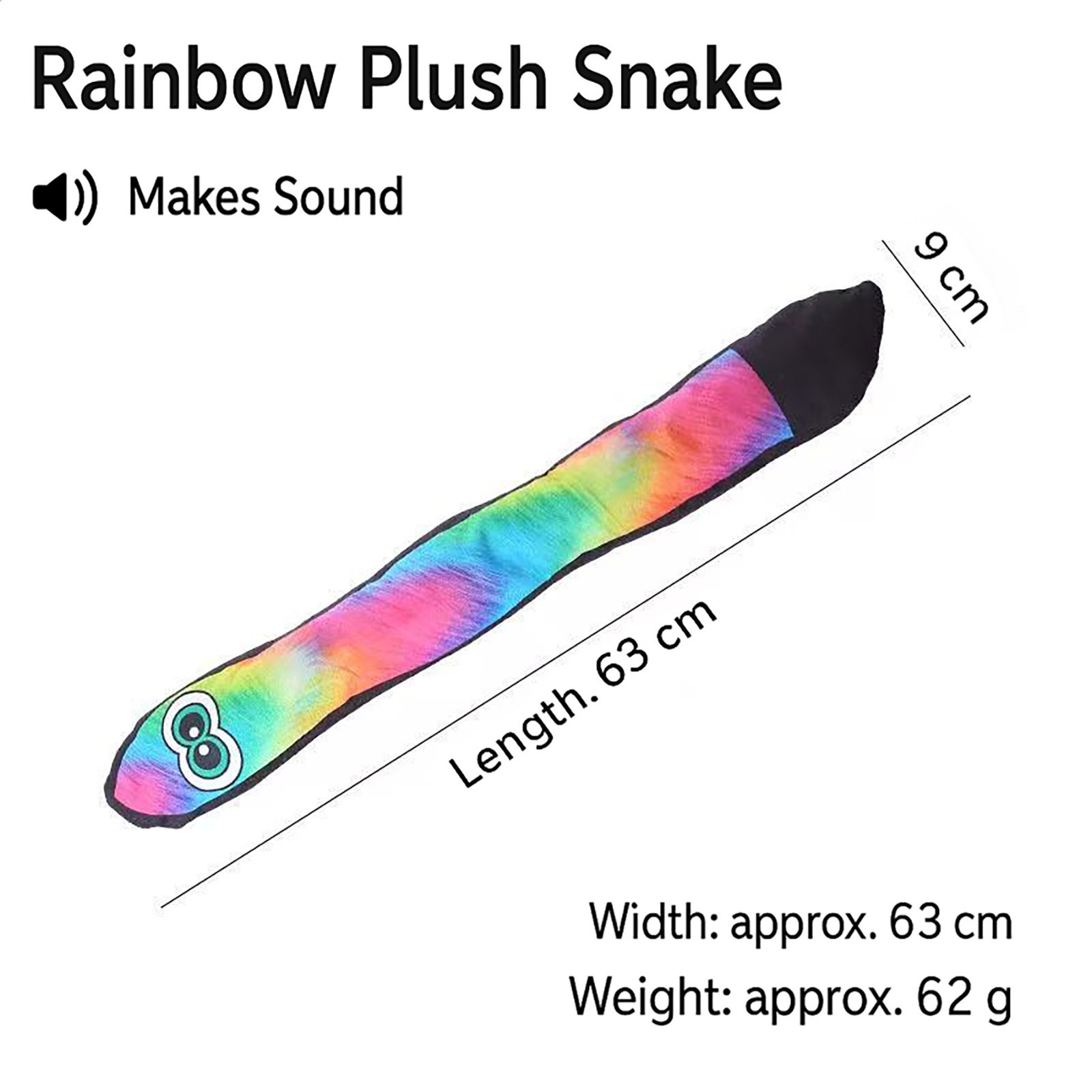 Squeaky Plush Snake Dog Toy 63cm &ndash; Soft Chew Pet Toy (Green/Blue/Rainbow)