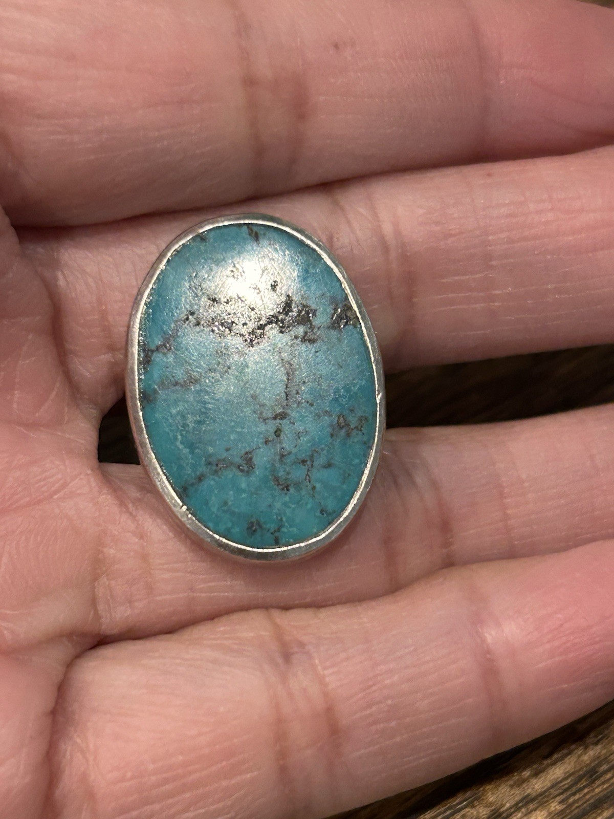 Large Sterling Silver Flat Turquoise Ring - image 3