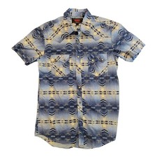 Rock & Roll Denim Mens Western Short Sleeve Aztec Print Shirt Pearl Snap Medium