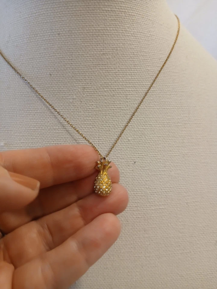 Kate Spade Pineapple Passion Mini Pave Crystal Necklace 18"-20" Gold Tone - Image 2 of 4