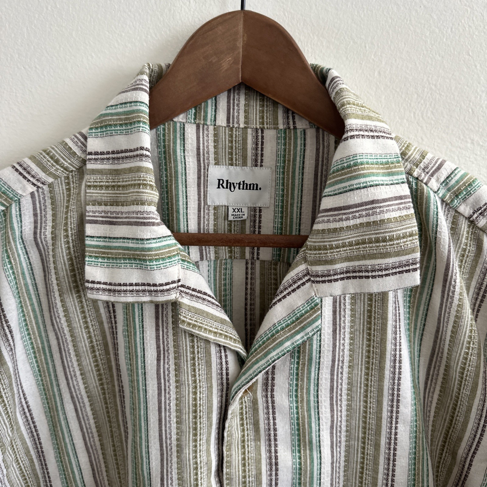 Rhythm Men’s XXL Vacation Stripe Button Up Shirt Cotton&Linen