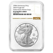 Presale - 2025-P Proof $1 American Silver Eagle Marine Corps Privy NGC PF69UC