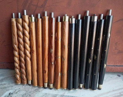 Set of 5 Pcs, 3 Fold Wooden Walking Stick Cane For Head Handle (Only Shaft) Gift