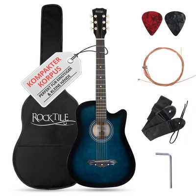 Westerngitarre Set Slim Line Small Gitarre Akustik Cutaway Anfänger Blueburst