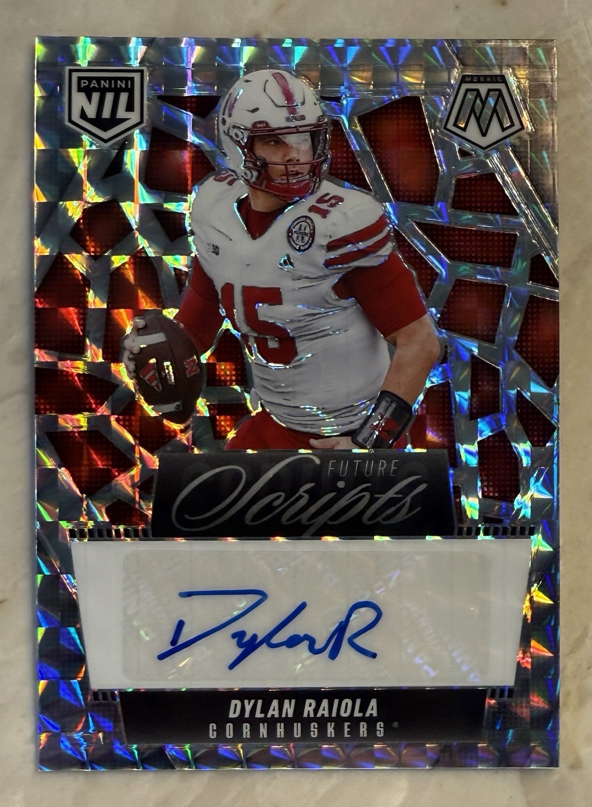 Panini Mosaic 2025 Future Scripts Auto Dylan Raiola #FSC-DRA Cornhuskers